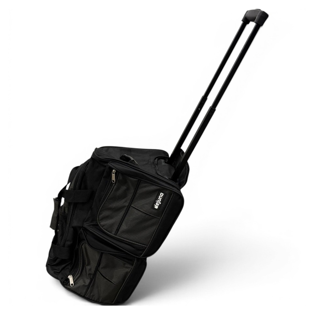 Dejuno Black Rolling Duffel Bag Travel Luggage Retractable Handle Multi-Pocket